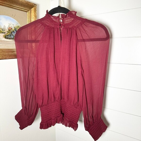 Gilner Farrar Dell Chiffon Blouse Ruby Burgundy Maroon Size Small - Picture 4 of 10